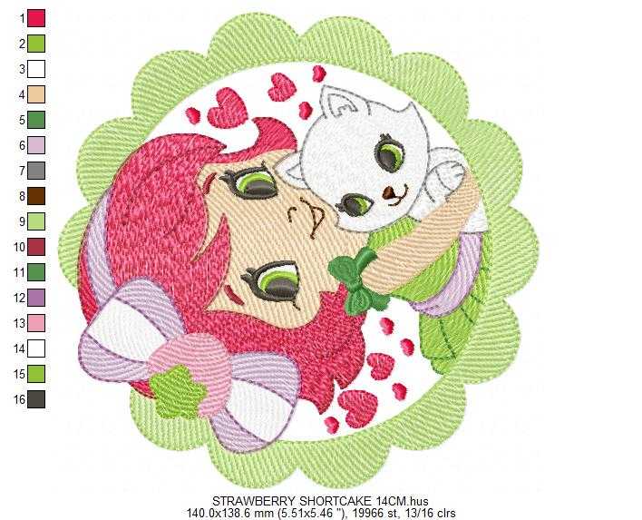 Strawberry Shortcake embroidery design - Girl with hearts and strawberries machine embroidery pattern - Baby Girl file - Instant digital download pes jef dst