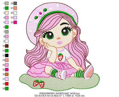 Strawberry Shortcake embroidery design - Girl with hearts and strawberries machine embroidery pattern - Baby Girl file - Instant digital download pes jef dst