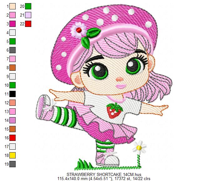 Strawberry Shortcake embroidery design - Girl with hearts and strawberries machine embroidery pattern - Baby Girl file - Instant digital download pes jef dst