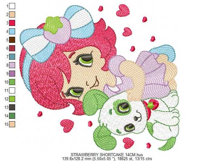 Strawberry Shortcake embroidery design - Girl with hearts and strawberries machine embroidery pattern - Baby Girl file - Instant digital download pes jef dst