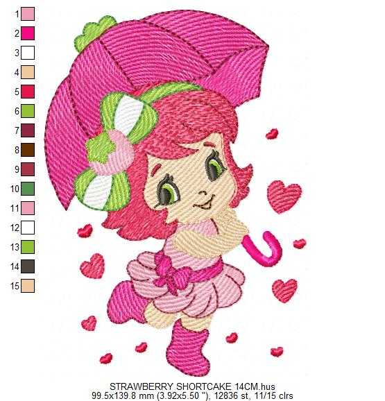 Strawberry Shortcake embroidery design - Girl with hearts and strawberries machine embroidery pattern - Baby Girl file - Instant digital download pes jef dst