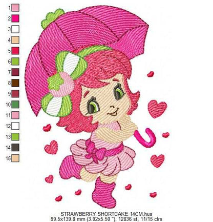 Strawberry Shortcake embroidery design - Girl with hearts and strawberries machine embroidery pattern - Baby Girl file - Instant digital download pes jef dst