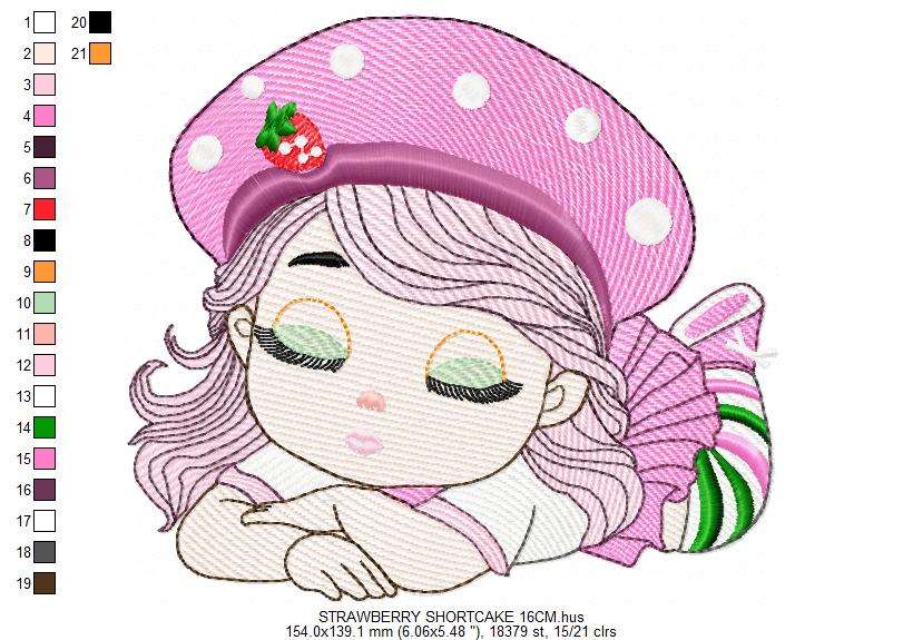 Strawberry Shortcake embroidery design - Girl with hearts and strawberries machine embroidery pattern - Baby Girl file - Instant digital download pes jef dst