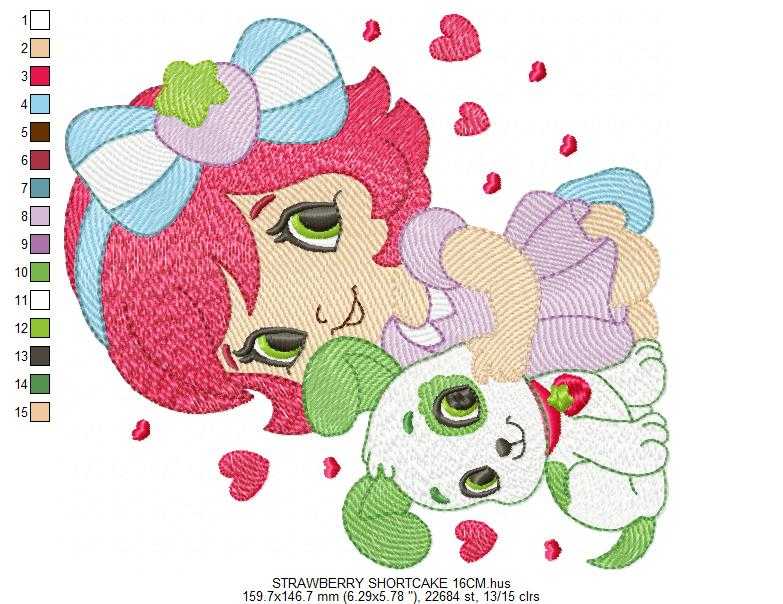 Strawberry Shortcake embroidery design - Girl with hearts and strawberries machine embroidery pattern - Baby Girl file - Instant digital download pes jef dst