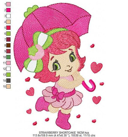 Strawberry Shortcake embroidery design - Girl with hearts and strawberries machine embroidery pattern - Baby Girl file - Instant digital download pes jef dst