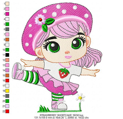 Strawberry Shortcake embroidery design - Girl with hearts and strawberries machine embroidery pattern - Baby Girl file - Instant digital download pes jef dst