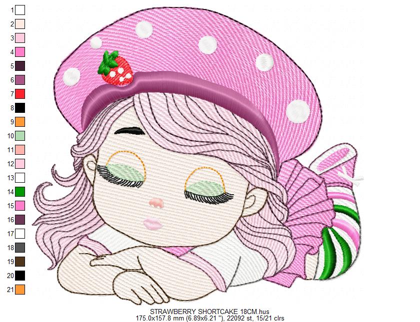 Strawberry Shortcake embroidery design - Girl with hearts and strawberries machine embroidery pattern - Baby Girl file - Instant digital download pes jef dst