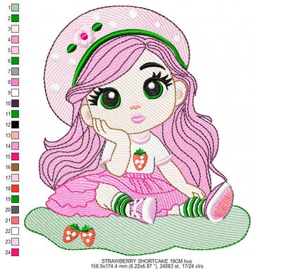 Strawberry Shortcake embroidery design - Girl with hearts and strawberries machine embroidery pattern - Baby Girl file - Instant digital download pes jef dst