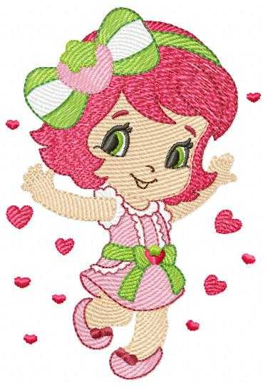Strawberry Shortcake embroidery design - Girl with hearts and strawberries machine embroidery pattern - Baby Girl file - Instant digital download pes jef dst