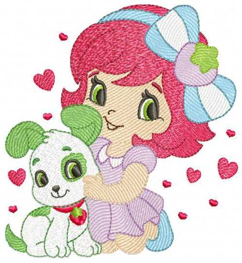 Strawberry Shortcake embroidery design - Girl with hearts and strawberries machine embroidery pattern - Baby Girl file - Instant digital download pes jef dst