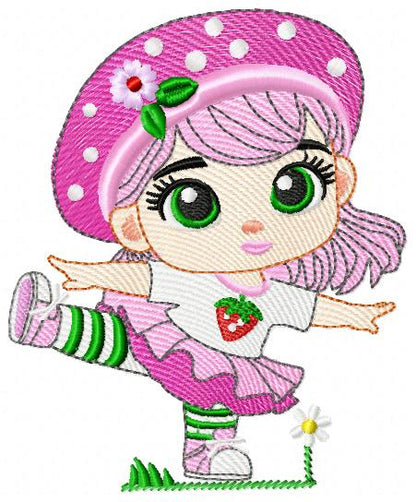 Strawberry Shortcake embroidery design - Girl with hearts and strawberries machine embroidery pattern - Baby Girl file - Instant digital download pes jef dst
