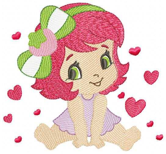 Strawberry Shortcake embroidery design - Girl with hearts and strawberries machine embroidery pattern - Baby Girl file - Instant digital download pes jef dst