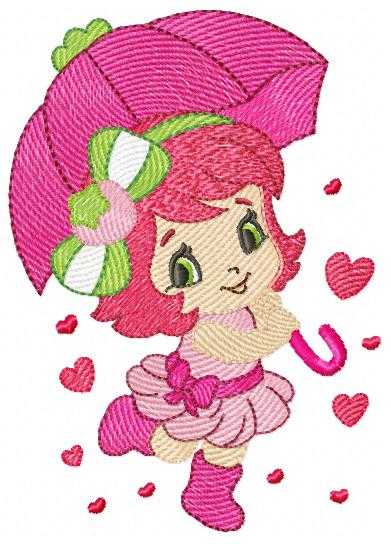 Strawberry Shortcake embroidery design - Girl with hearts and strawberries machine embroidery pattern - Baby Girl file - Instant digital download pes jef dst