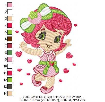 Strawberry Shortcake embroidery design - Girl with hearts and strawberries machine embroidery pattern - Baby Girl file - Instant digital download pes jef dst