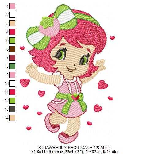 Strawberry Shortcake embroidery design - Girl with hearts and strawberries machine embroidery pattern - Baby Girl file - Instant digital download pes jef dst
