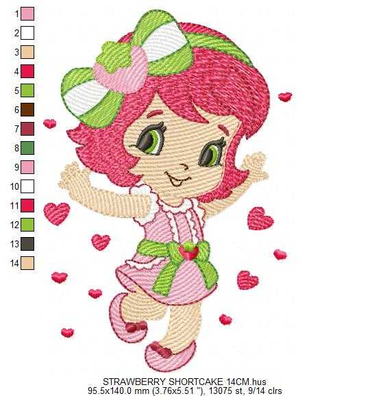 Strawberry Shortcake embroidery design - Girl with hearts and strawberries machine embroidery pattern - Baby Girl file - Instant digital download pes jef dst