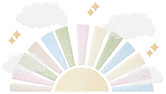 Sun with clouds embroidery design - Colorful Sun machine embroidery pattern - Baby girl and boy file - Instant digital download pes jef dst hus