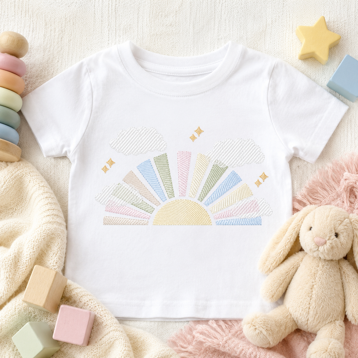 Sun with clouds embroidery design - Colorful Sun machine embroidery pattern - Baby girl and boy file - Instant digital download pes jef dst hus