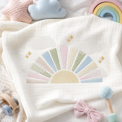 Sun with clouds embroidery design - Colorful Sun machine embroidery pattern - Baby girl and boy file - Instant digital download pes jef dst hus