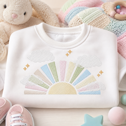 Sun with clouds embroidery design - Colorful Sun machine embroidery pattern - Baby girl and boy file - Instant digital download pes jef dst hus