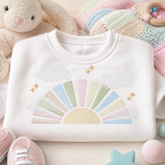 Sun with clouds embroidery design - Colorful Sun machine embroidery pattern - Baby girl and boy file - Instant digital download pes jef dst hus