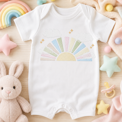 Sun with clouds embroidery design - Colorful Sun machine embroidery pattern - Baby girl and boy file - Instant digital download pes jef dst hus