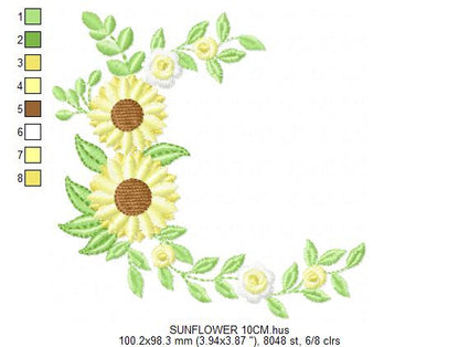 Sunflower embroidery designs - Yellow Flowers machine embroidery pattern - Floral Grandma Kitchen towel - Instant digital download pes jef (Copy) Marcia Embroidery