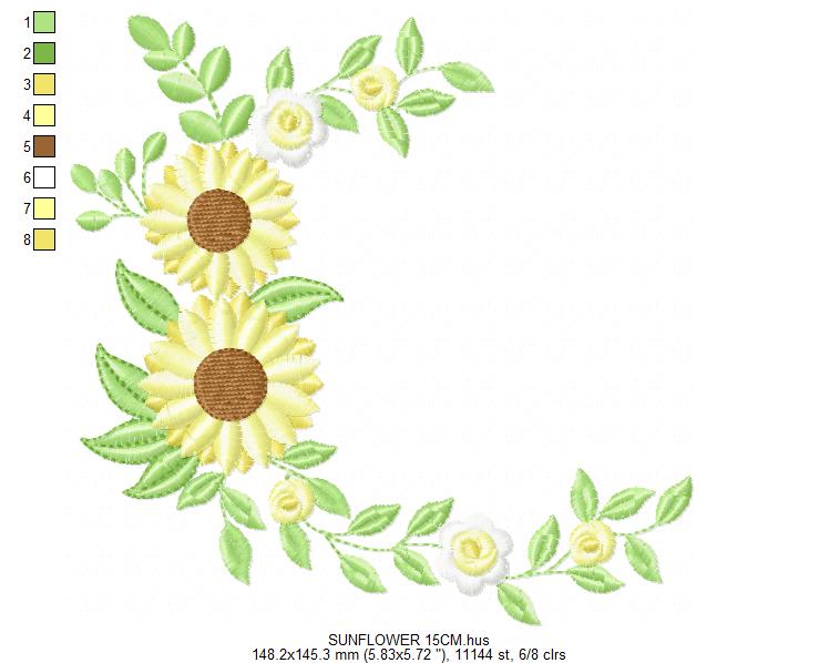 Sunflower embroidery designs - Yellow Flowers machine embroidery pattern - Floral Grandma Kitchen towel - Instant digital download pes jef (Copy) Marcia Embroidery