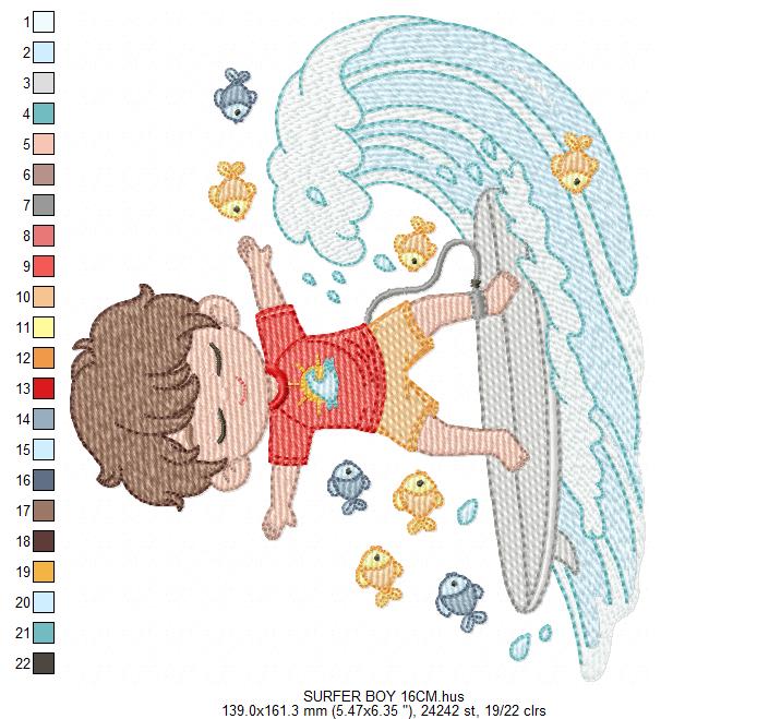 Surfer boy embroidery designs - Beach Swimmer with surferboard machine embroidery pattern - Baby Boy file - Instant digital download pes jef (Copy) Marcia Embroidery