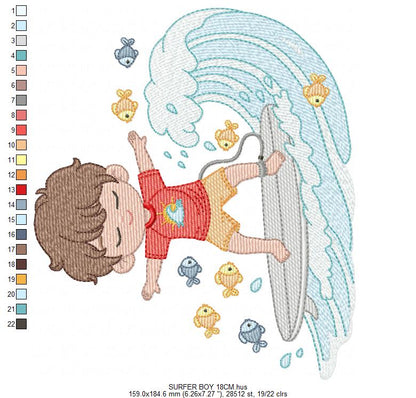 Surfer boy embroidery designs - Beach Swimmer with surferboard machine embroidery pattern - Baby Boy file - Instant digital download pes jef (Copy) Marcia Embroidery