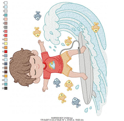 Surfer boy embroidery designs - Beach Swimmer with surferboard machine embroidery pattern - Baby Boy file - Instant digital download pes jef (Copy) Marcia Embroidery