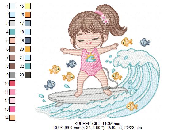 Surfer Girl embroidery designs - Beach Swimmer embroidery design machine embroidery pattern - Coconut tree embroidery - instant download (Copy) Marcia Embroidery