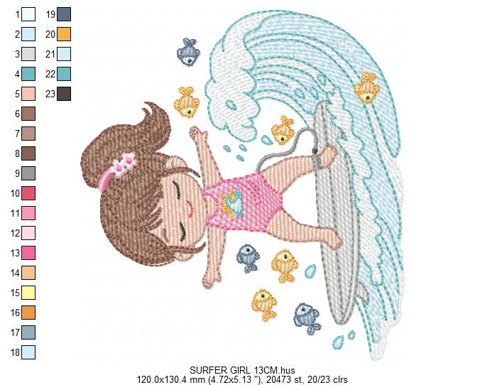 Surfer Girl embroidery designs - Beach Swimmer embroidery design machine embroidery pattern - Coconut tree embroidery - instant download (Copy) Marcia Embroidery