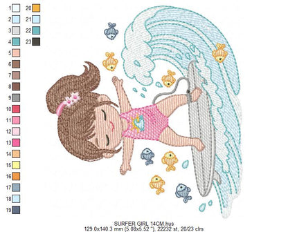 Surfer Girl embroidery designs - Beach Swimmer embroidery design machine embroidery pattern - Coconut tree embroidery - instant download (Copy) Marcia Embroidery