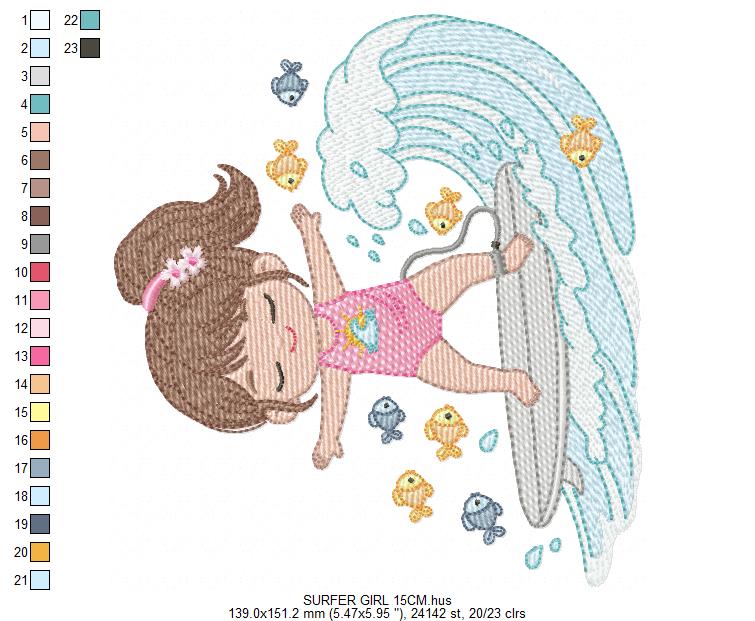 Surfer Girl embroidery designs - Beach Swimmer embroidery design machine embroidery pattern - Coconut tree embroidery - instant download (Copy) Marcia Embroidery