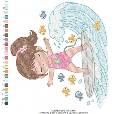 Surfer Girl embroidery designs - Beach Swimmer embroidery design machine embroidery pattern - Coconut tree embroidery - instant download (Copy) Marcia Embroidery