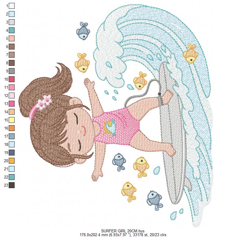 Surfer Girl embroidery designs - Beach Swimmer embroidery design machine embroidery pattern - Coconut tree embroidery - instant download (Copy) Marcia Embroidery