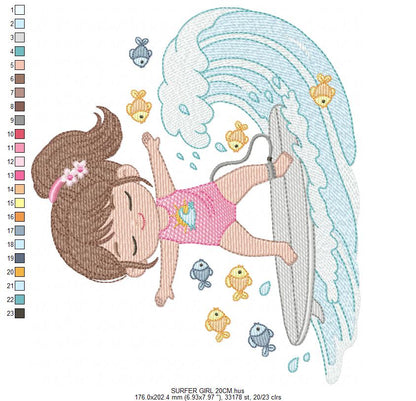 Surfer Girl embroidery designs - Beach Swimmer embroidery design machine embroidery pattern - Coconut tree embroidery - instant download (Copy) Marcia Embroidery