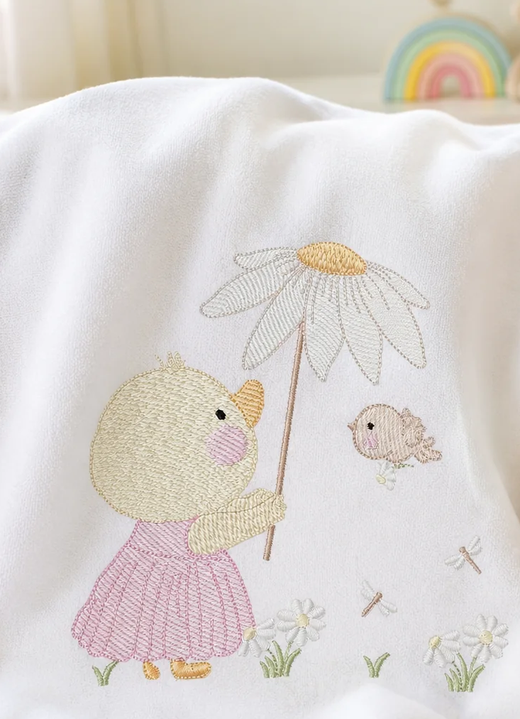 Duck with daisies embroidery design - Lake water animal with flowers machine embroidery pattern - Baby Girl file - Instant digital download pes jef