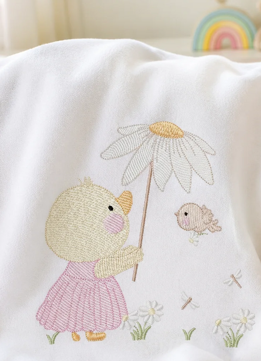Duck with daisies embroidery design - Lake water animal with flowers machine embroidery pattern - Baby Girl file - Instant digital download pes jef
