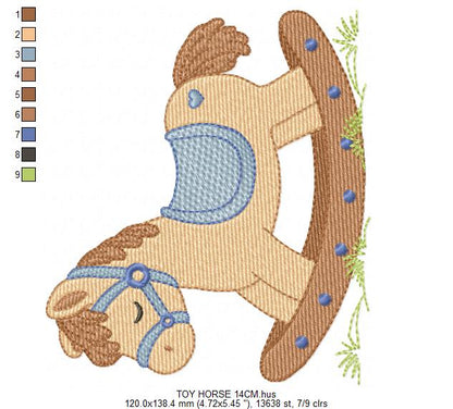 Toy Horse embroidery design - Baby boy Horse machine embroidery pattern - Horse Swing file - Instant download - Marcia Embroidery