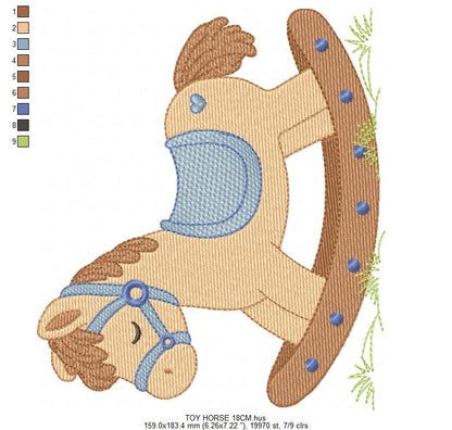 Toy Horse embroidery design - Baby boy Horse machine embroidery pattern - Horse Swing file - Instant download - Marcia Embroidery