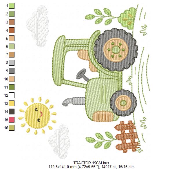 Farm Tractor embroidery design - Ranch Pickup Truck with sun machine embroidery pattern - Baby girl and boy - Instant digital download