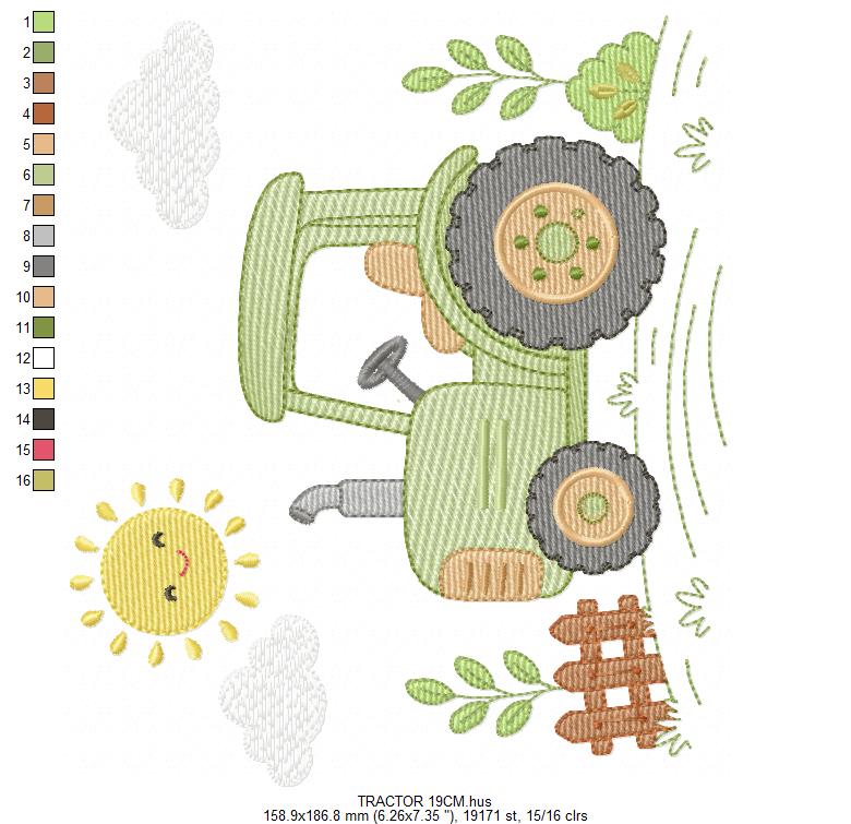 Farm Tractor embroidery design - Ranch Pickup Truck with sun machine embroidery pattern - Baby girl and boy - Instant digital download