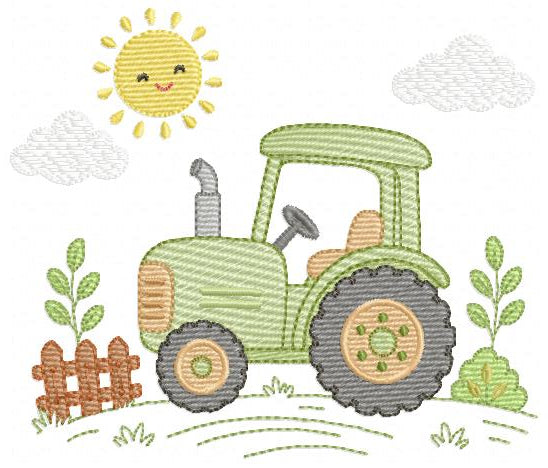 Farm Tractor embroidery design - Ranch Pickup Truck with sun machine embroidery pattern - Baby girl and boy - Instant digital download