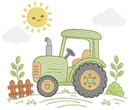 Farm Tractor embroidery design - Ranch Pickup Truck with sun machine embroidery pattern - Baby girl and boy - Instant digital download