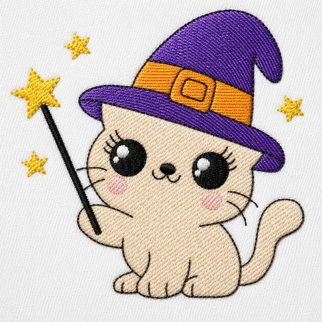 Halloween Cat embroidery design - Kitty with witch hat and magic wand machine embroidery pattern - Baby Pussy cat file - Instant digital download pes jef