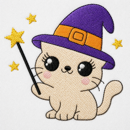 Halloween Cat embroidery design - Kitty with witch hat and magic wand machine embroidery pattern - Baby Pussy cat file - Instant digital download pes jef