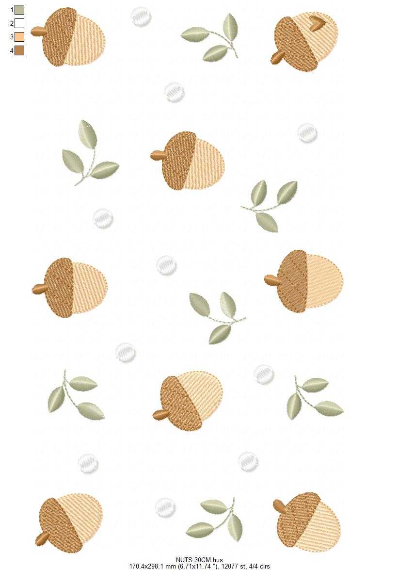 Acorn embroidery design - Walnut and Chestnut machine embroidery pattern - Kitchen Towel file - Instant digital download pes jef hus dst - Marcia Embroidery