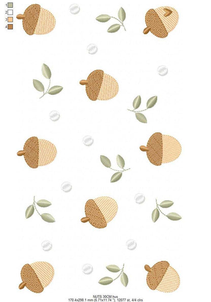 Acorn embroidery design - Walnut and Chestnut machine embroidery pattern - Kitchen Towel file - Instant digital download pes jef hus dst - Marcia Embroidery